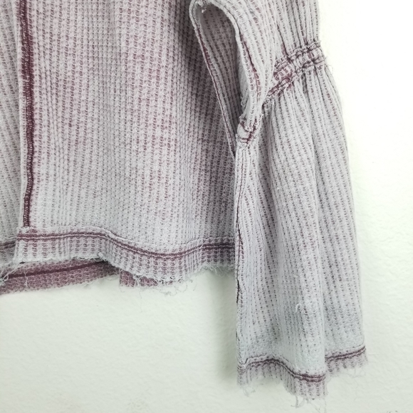 Free People Flare Sleeve Top Waffle Knit Oversized Washed Purple Size Medium - Picture 4 of 6
